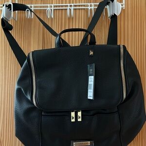 London Fog Black Leather Backpack SLOAN Style NWT msrp $98